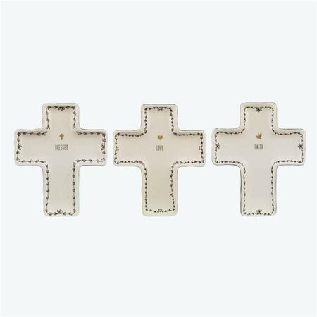 YOUNGS Ceramic Faith Cross-Shaped Dish, Golden - 3 Assorted 10056